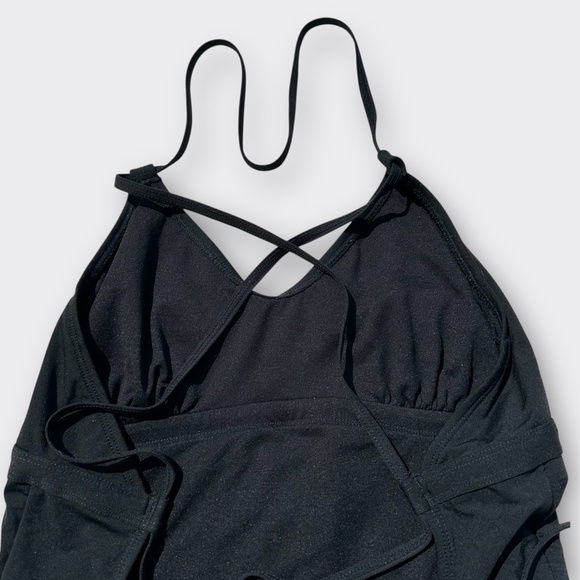 ATHLETA One-Piece Swimsuit Skinny Strap Criss Cross Tie Full Coverage Black L - Picture 5 of 7